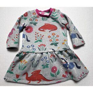MINI BODEN Girls Fairytale Dragon Drop Waist Sweatshirt Dress Sz 2-3yrs Gray